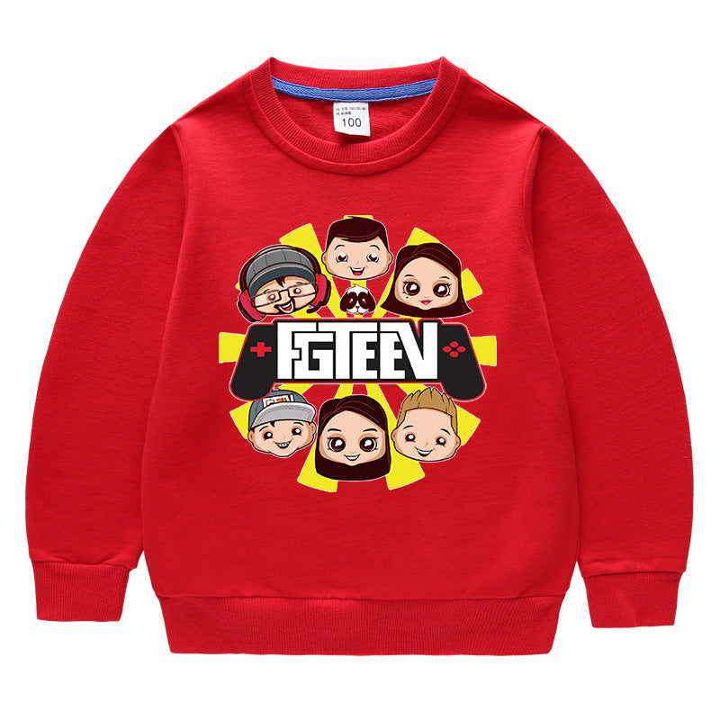 Fgteev Round Neck Sweater Children's Long Sleeve Top