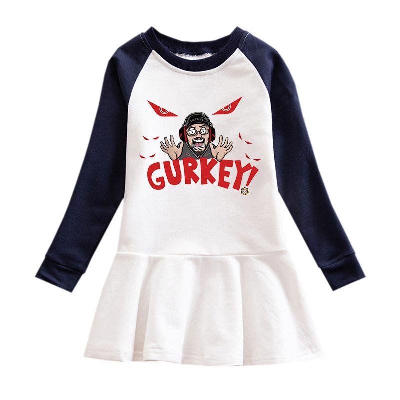 Fgteev Cartoon Dress Pure Cotton Contrast-Color Pleated Dress