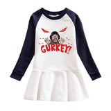 Fgteev Cartoon Contrast Color Pleated Dress for Women