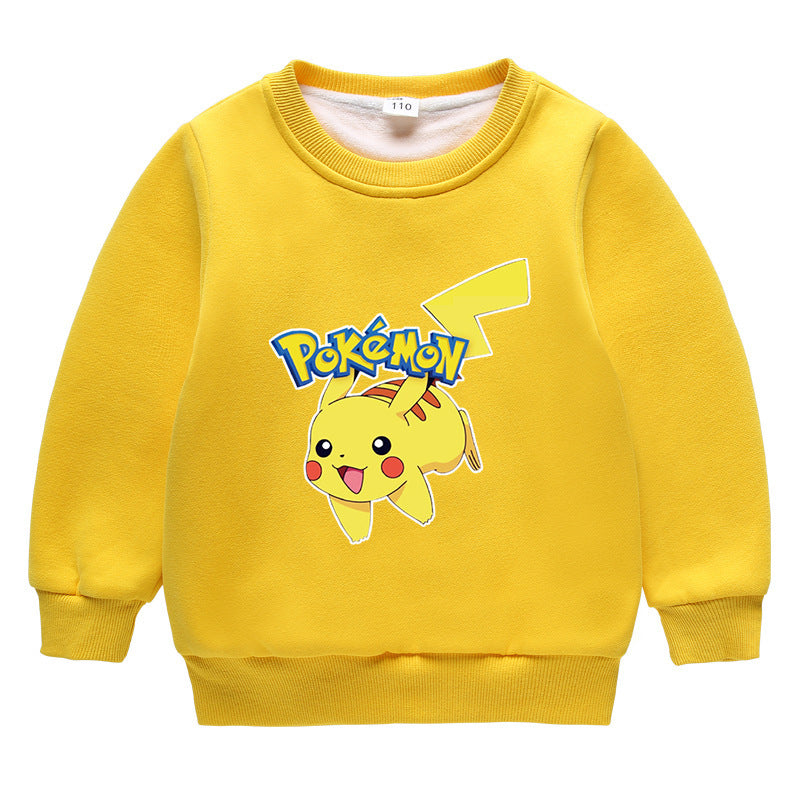 Children Pokemon Pikachu Hoodie Fleece-Lined Pikachu Sweater Double-Layer Thickened Coat Top