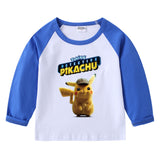Children Pokemon Pikachu Hoodie Spring and Autumn Children's Cotton Raglan T-shirt round Neck