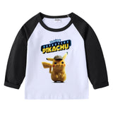 Children Pokemon Pikachu Hoodie Spring and Autumn Children's Cotton Raglan T-shirt round Neck