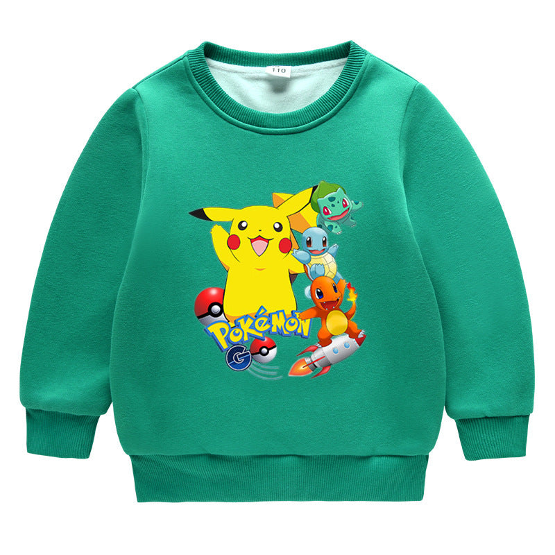 Children Pokemon Pikachu Hoodie Baby Pikachu Sweater Double-Layer Thickened Coat Top