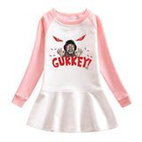 Fgteev Cartoon Contrast Color Pleated Dress for Women