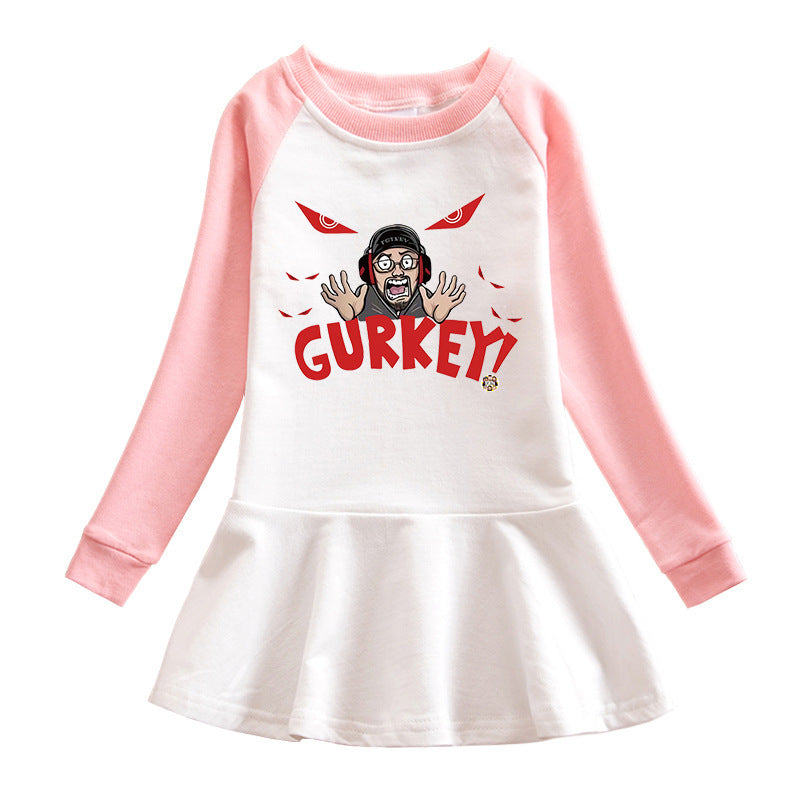 Fgteev Cartoon Dress Pure Cotton Contrast-Color Pleated Dress