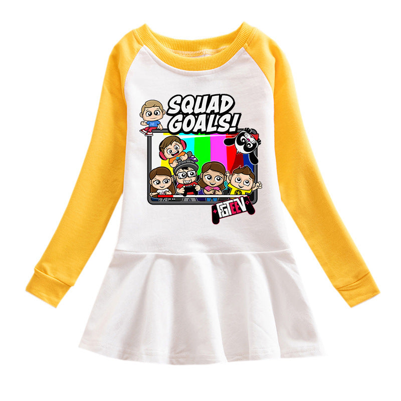 Fgteev Contrast Color Pleated Dress for Girls