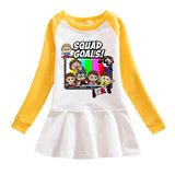 Fgteev Spring and Autumn Dress Pure Cotton Contrast-Color Pleated Dress