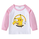 Children Pokemon Pikachu Hoodie Autumn Pikachu Children's Cotton Raglan T-shirt round Neck