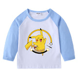 Children Pokemon Pikachu Hoodie Autumn Pikachu Children's Cotton Raglan T-shirt round Neck