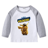 Children Pokemon Pikachu Hoodie Spring and Autumn Children's Cotton Raglan T-shirt round Neck