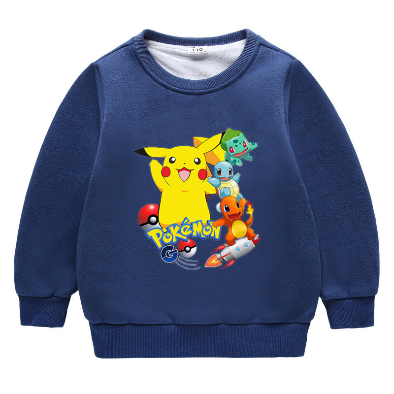 Children Pokemon Pikachu Hoodie Baby Pikachu Sweater Double-Layer Thickened Coat Top