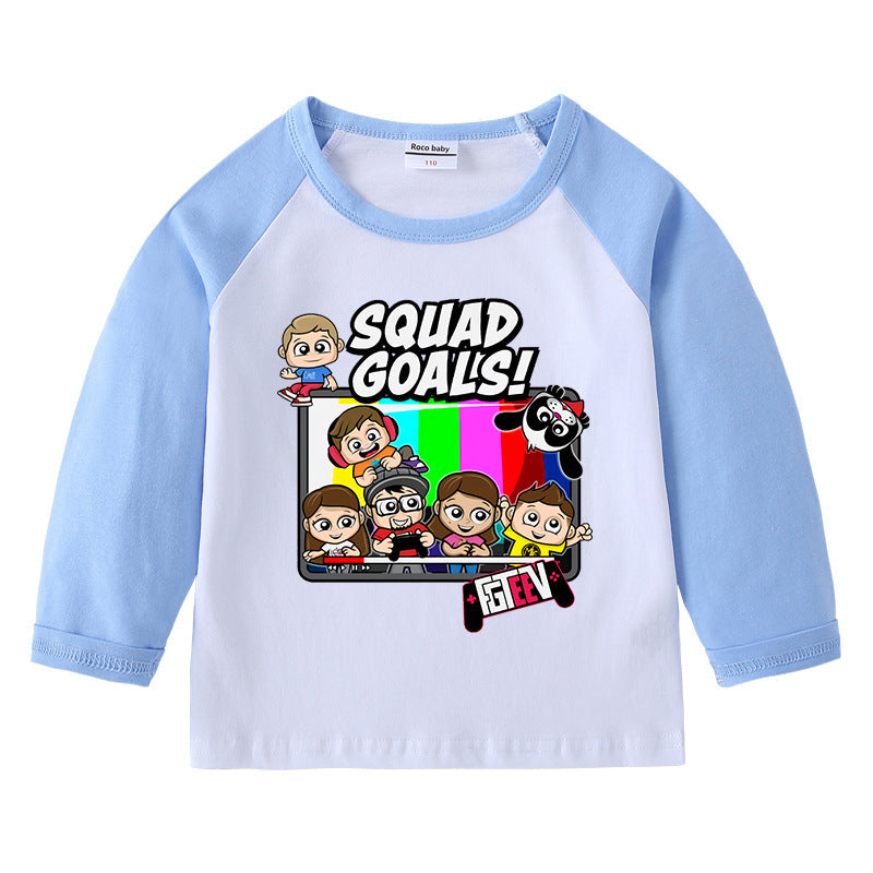 Fgteev Children's Cotton T-shirt Round Neck Long Sleeve Top Bottoming Shirt