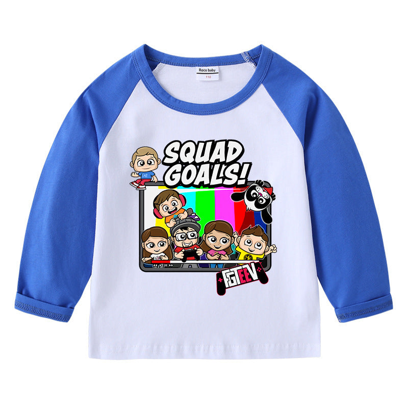 Fgteev Children's Cotton T-shirt Round Neck Long Sleeve Top Bottoming Shirt