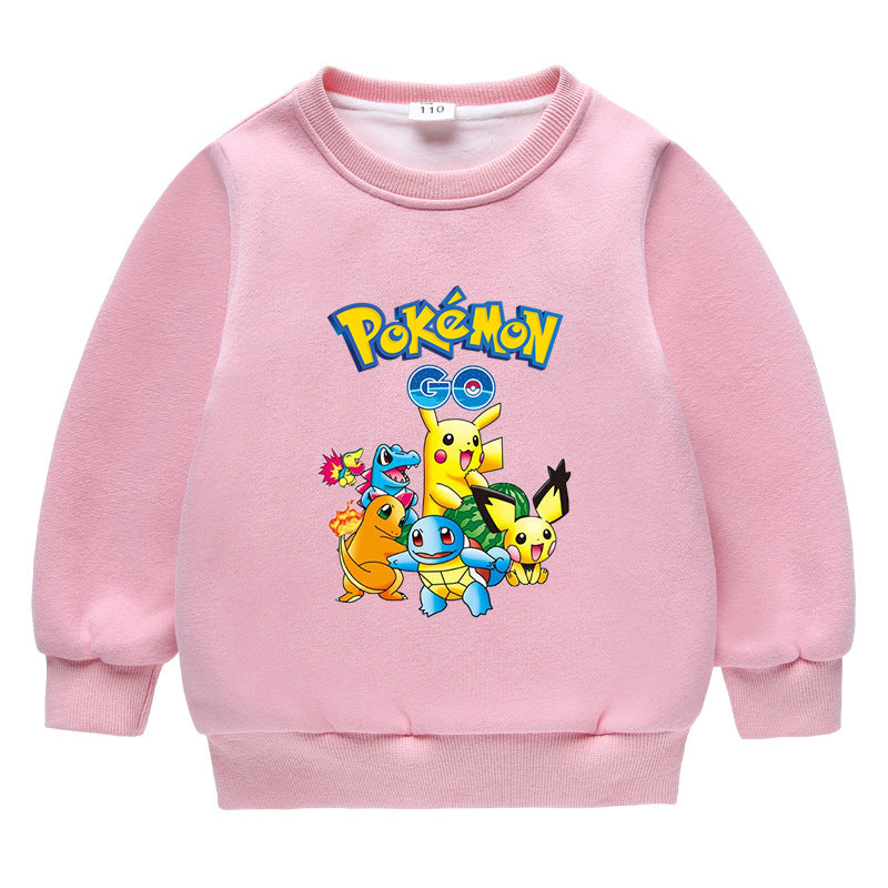 Children Pokemon Pikachu Hoodie Autumn and Winter Clothing Children's Fleece-Lined Sweater Double Layer Thickened Coat Top