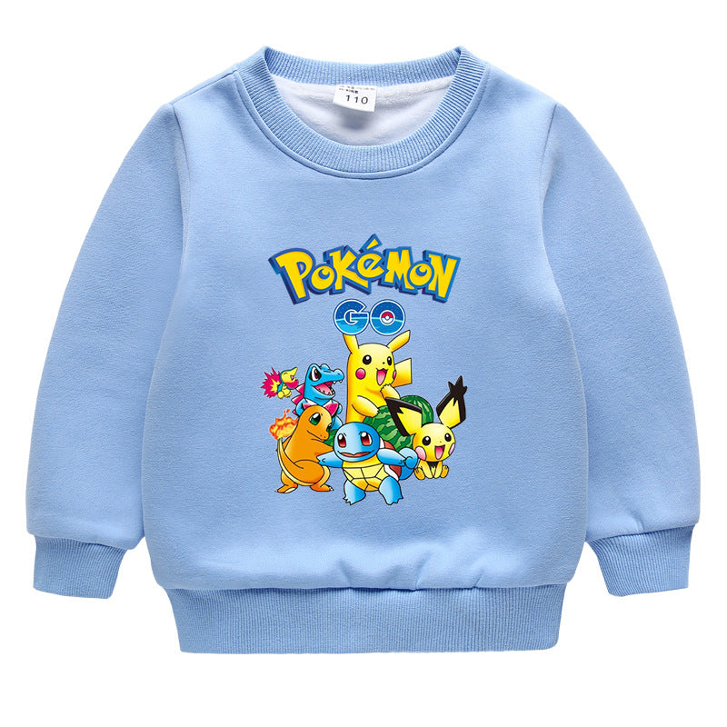 Children Pokemon Pikachu Hoodie Autumn and Winter Clothing Children's Fleece-Lined Sweater Double Layer Thickened Coat Top