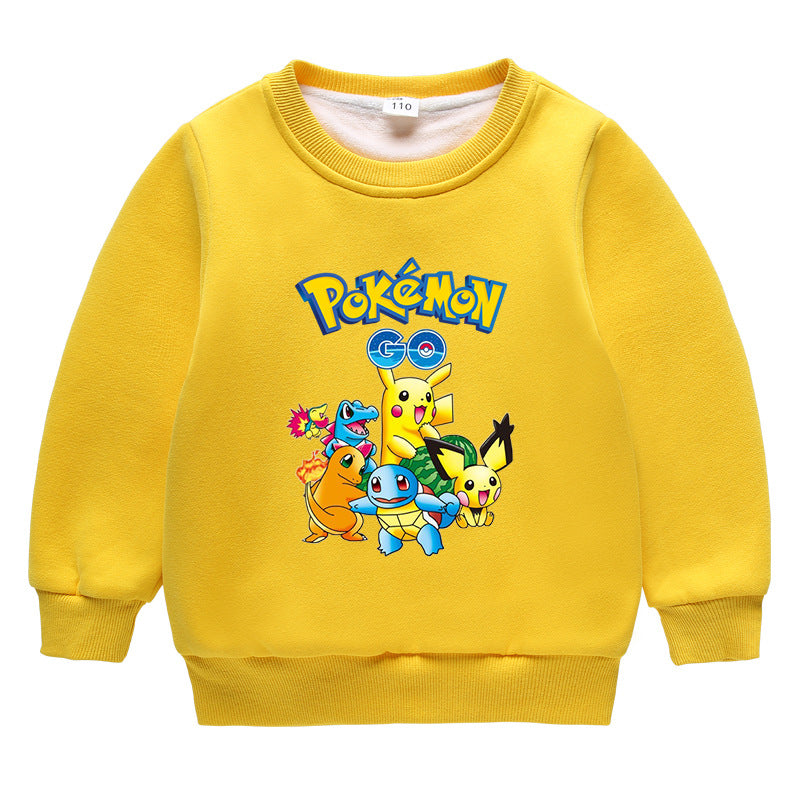 Children Pokemon Pikachu Hoodie Autumn and Winter Clothing Children's Fleece-Lined Sweater Double Layer Thickened Coat Top