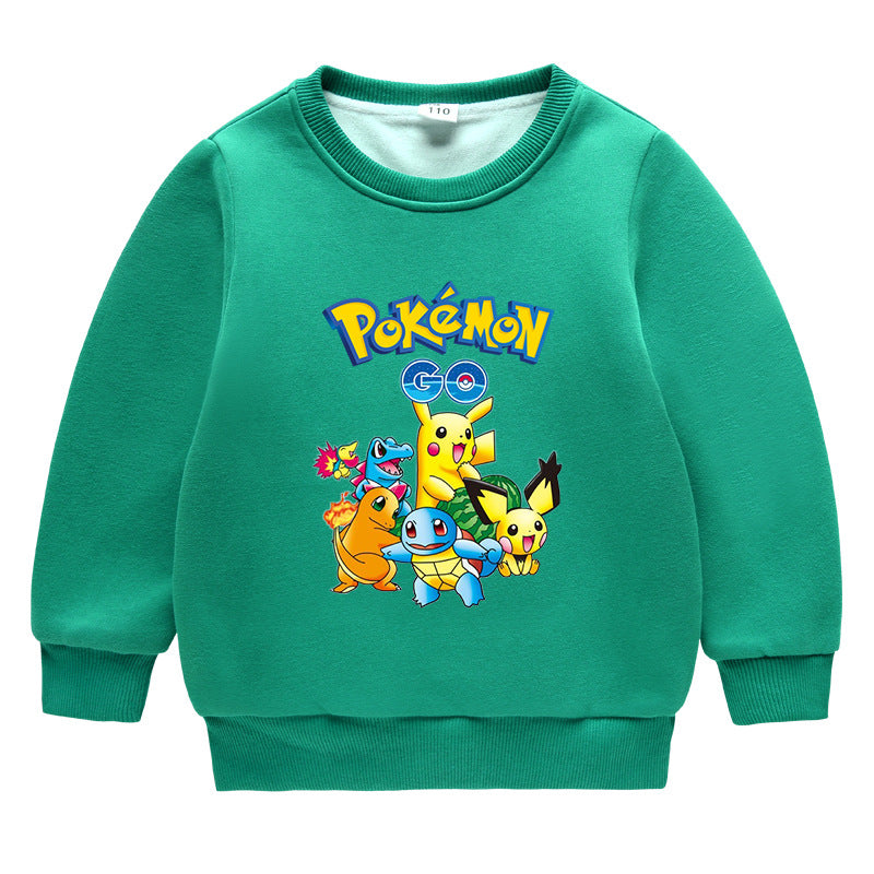 Children Pokemon Pikachu Hoodie Autumn and Winter Clothing Children's Fleece-Lined Sweater Double Layer Thickened Coat Top