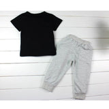 Children Boy Co Ord 2 Piece Set Summer Letter Black Short-Sleeved T-shirt Harem Pants