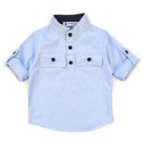 Children Boy Co Ord Striped Shirt Denim Back Pants 3 Piece Set