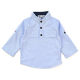 Children Boy Co Ord Striped Shirt Denim Back Pants 3 Piece Set