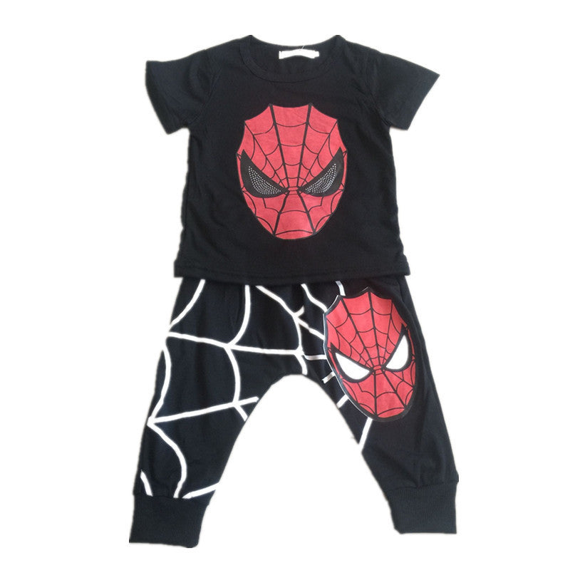 Children Boy Co Ord Summer Cartoon Spider-Man Short Sleeve T-shirt Harem Pants 2 Piece Set