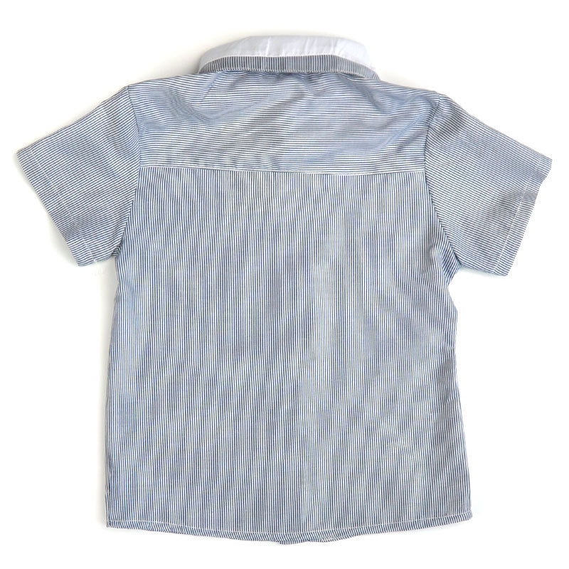 Children Boy Co Ord Stripes Short Sleeve Shirt Top Suspender Shorts 2 Piece Set