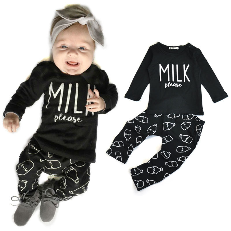 Children Boy Co Ord 2 Piece Set Milk Letter Milk Bottle Baby Clothing
