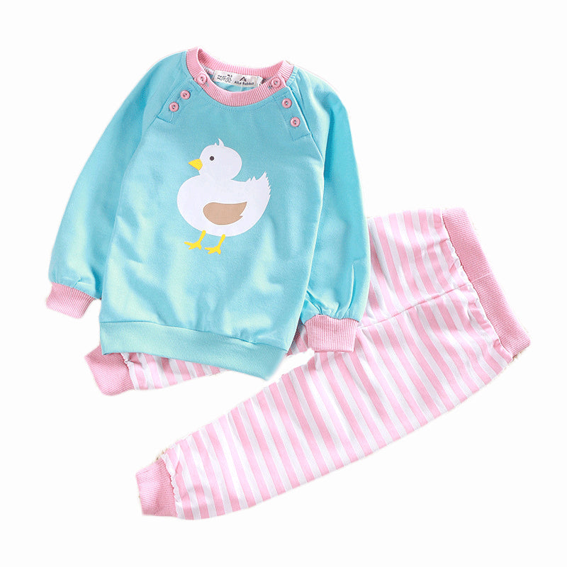 Children Boy Co Ord 2 Piece Set Animal Top Striped Trousers 2 Piece Set