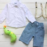 Children Boy Co Ord Spring Children's Bow Tie Shirt Shoulder Strap Jeans 2 Piece Set