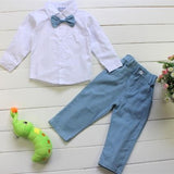 Children Boy Co Ord Spring Children's Bow Tie Shirt Shoulder Strap Jeans 2 Piece Set