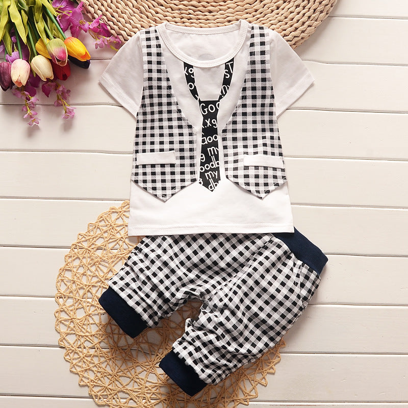 Children Boy Co Ord Summer Plaid Vest T-shirt 2 Piece Set