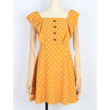 Polka Dot Stitching Ruffled Square Collar Sleeveless Mini Dress cottagecore aesthetic dress
