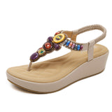 Fancy Sandals Summer Beach Bohemian Vintage Beaded Wedge Plus Size Sandals