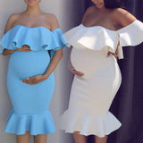 Maternity Clothes Dress Beauty Clothing Stretch Ruffle Dress for Pregnant Women