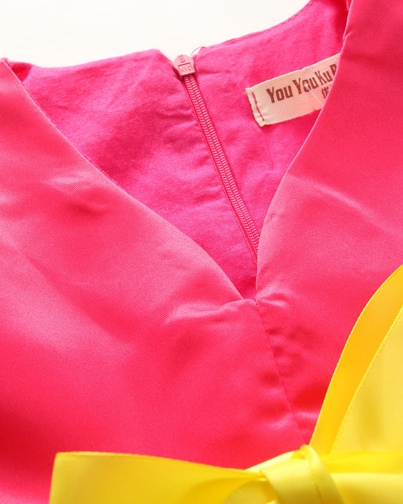 Girl Dress Summer V-neck Belt Sleeveless Solid Color Princess Dress