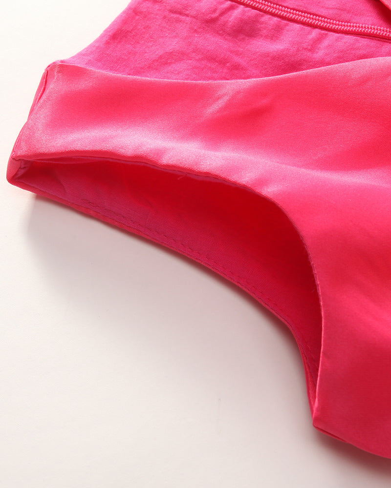 Girl Dress Summer V-neck Belt Sleeveless Solid Color Princess Dress