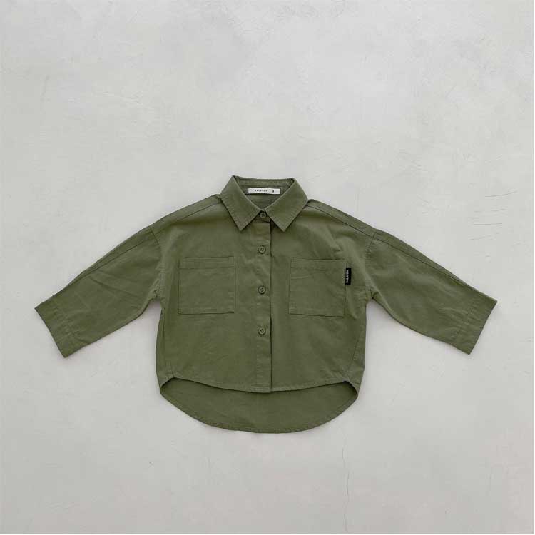 Spring Tops Children's Long-Sleeved Shirt Solid Color Casual Top