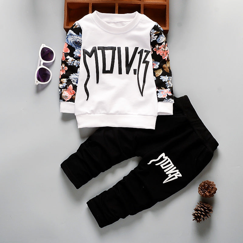 Children Boy Co Ord Letter Floral Print Long Sleeve 2 Piece Set