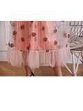 Pink Long Sleeve Strawberry Dress Cottagecore Midi Dress Prom Dress Aesthetic Fairycore Dress Princess Gown