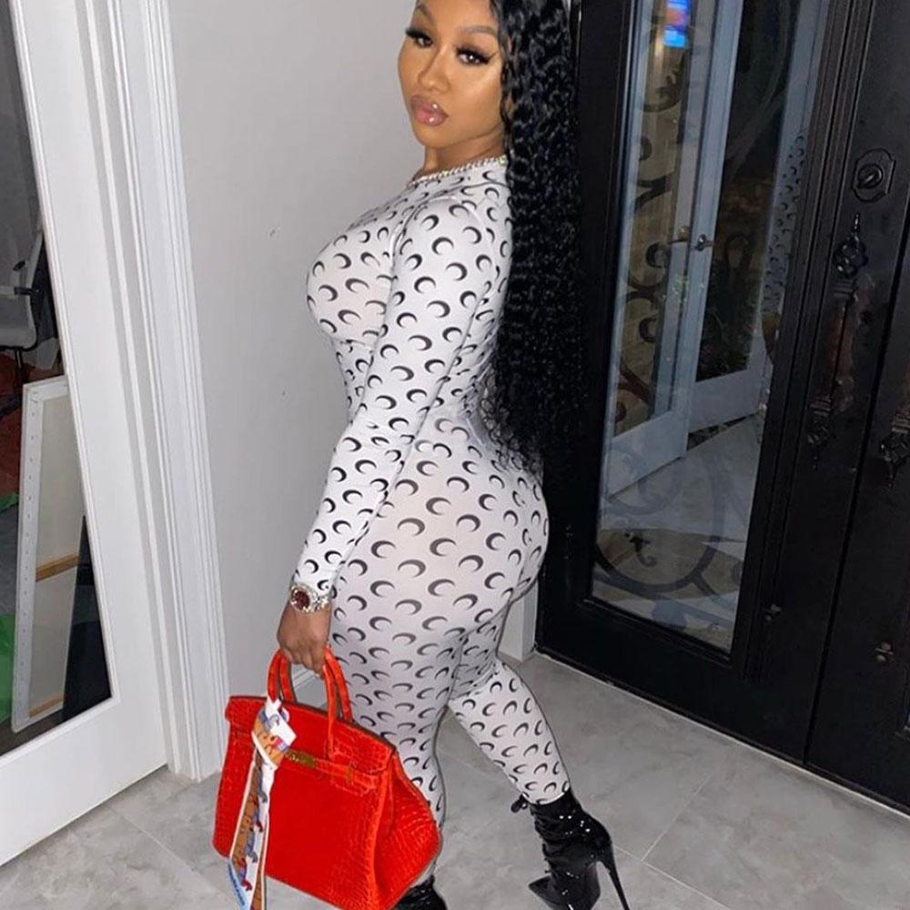 Women Plaid Catsuit Women Checkered Jumpsuit Women's Moon Pattern Elastic Cinched Bodycon Jumpsuit