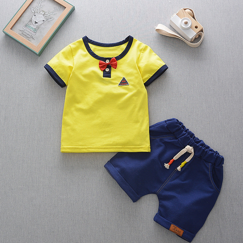 Children Boy Co Ord Summer Casual Short Sleeve Children T-shirt Fifth Pants 2 Piece Set