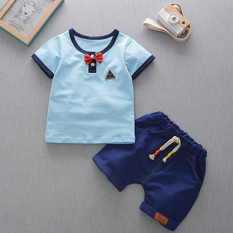 Children Boy Co Ord Summer Casual Short Sleeve Children T-shirt Fifth Pants 2 Piece Set