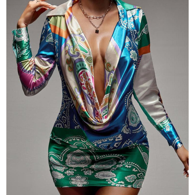 1920S Dress Autumn Sexy Mid-Waist Midi Dress Vintage Printed Dress