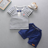 Children Boy Co Ord Boys' Striped Short-Sleeved T-shirt 2 Piece Set
