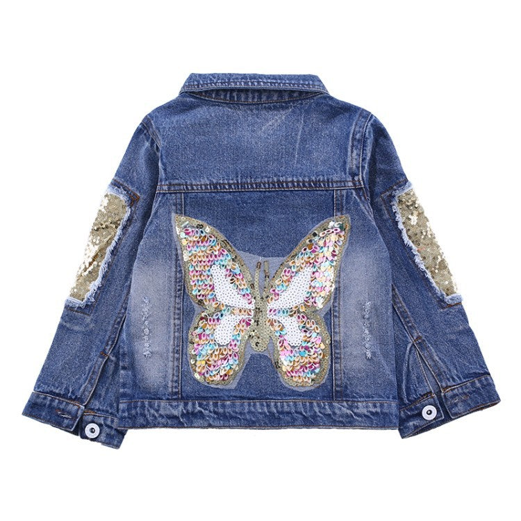 Children Girl Embellish Denim Jacket Autumn Top Baby Clothes
