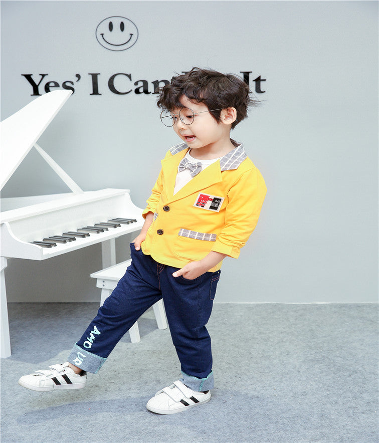 Children Boy Co Ord Coat T-shirt Pants 3 Piece Set