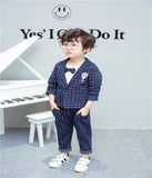 Children Boy Co Ord 2 Piece Set Fashion Plaid Badge Butterfly