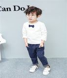 Children Boy Co Ord 2 Piece Set Fashion Plaid Badge Butterfly