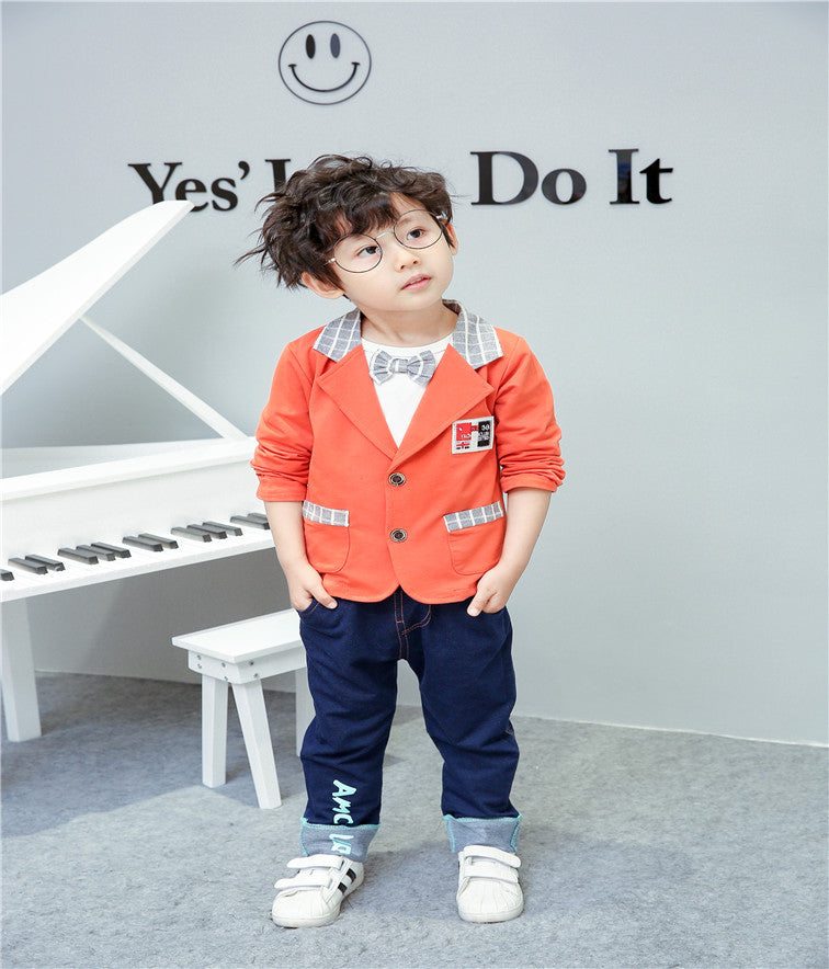 Children Boy Co Ord Coat T-shirt Pants 3 Piece Set