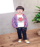 Children Boy Co Ord Fashion Boys Plaid Coat T-shirt Pants Cartoon Beetle 3piece Set